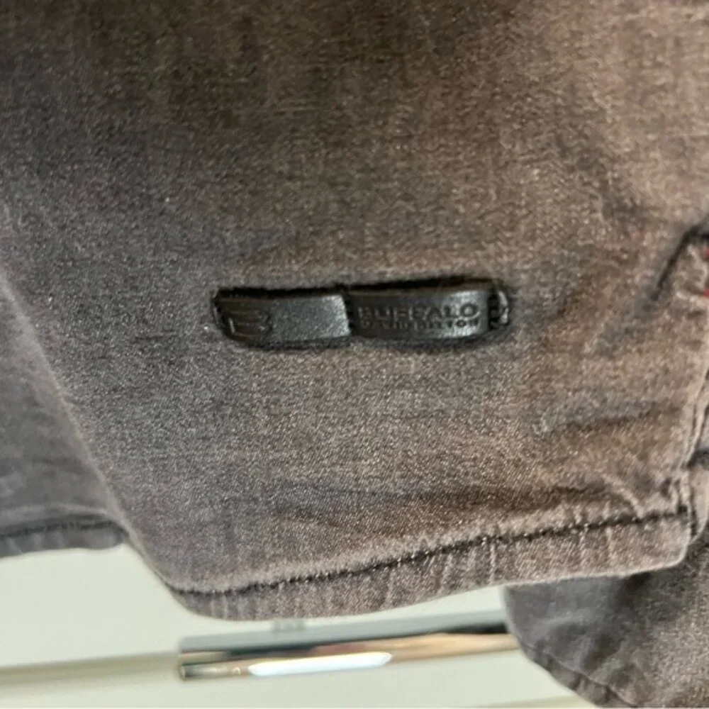 BUFFALO by David Bitton Black Grey Denim Slim Stretch Long Sleeve Shirt Size Med - Picture 2 of 5